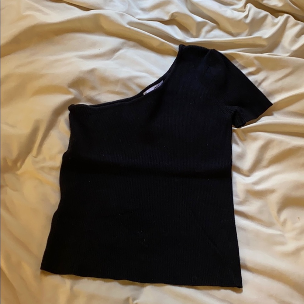 Mango one shoulder black knit top size small